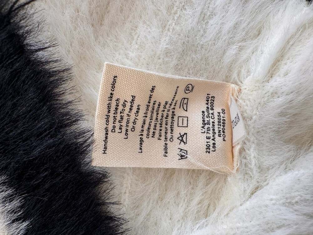 L'Agence Cardigan Size S/P White Black Fuzzy Short Sleeve - Picture 5 of 5